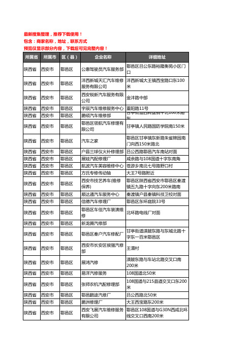 新版陕西省西安市鄠邑区汽车维修企业公司商家户名录单联系方式地址大全169家