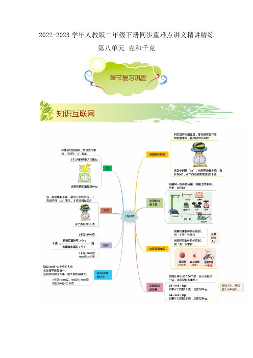 第八单元《克和千克》(解析)二年级数学下册同步重难点讲义精讲精练(人教版)