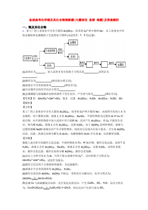 备战高考化学铜及其化合物推断题(大题培优 易错 难题)及答案解析