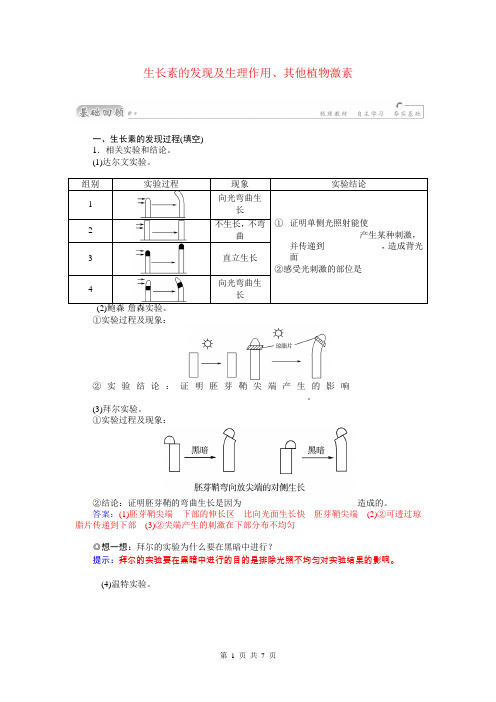 2015届高三生物第一轮细致复习典型题生长素的发现及生理作用、其他植物激素试题(含解析)