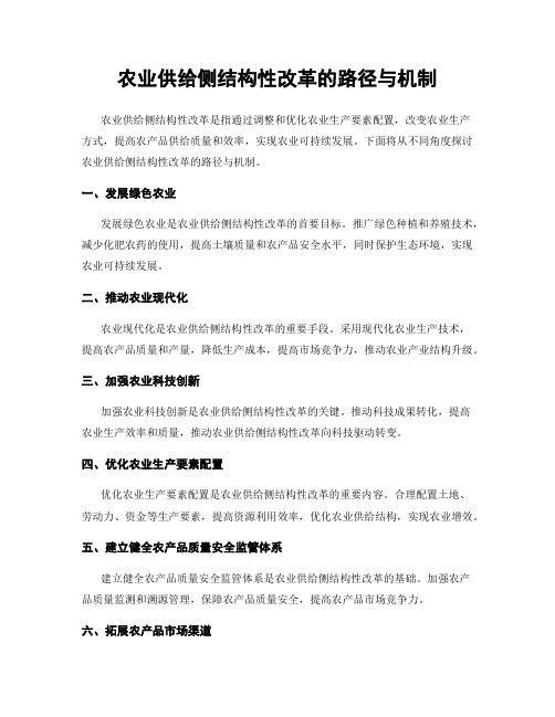 农业供给侧结构性改革的路径与机制