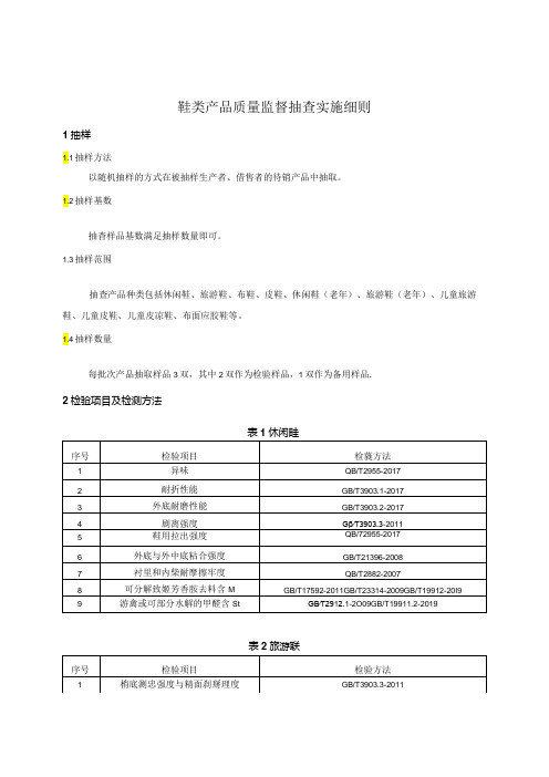 鞋类产品质量监督抽查实施细则