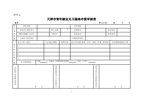 天津市青年就业见习基地申报审核表