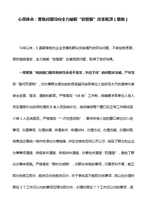 心得体会：聚焦问题导向全力破解“放管服”改革瓶颈(最新)