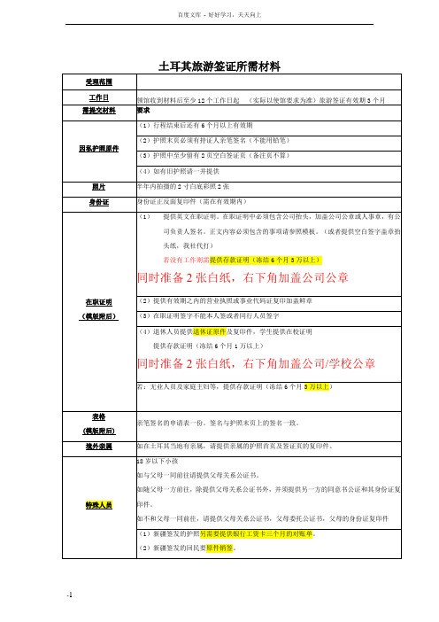 土耳其签证及在职证明个人申请表模版