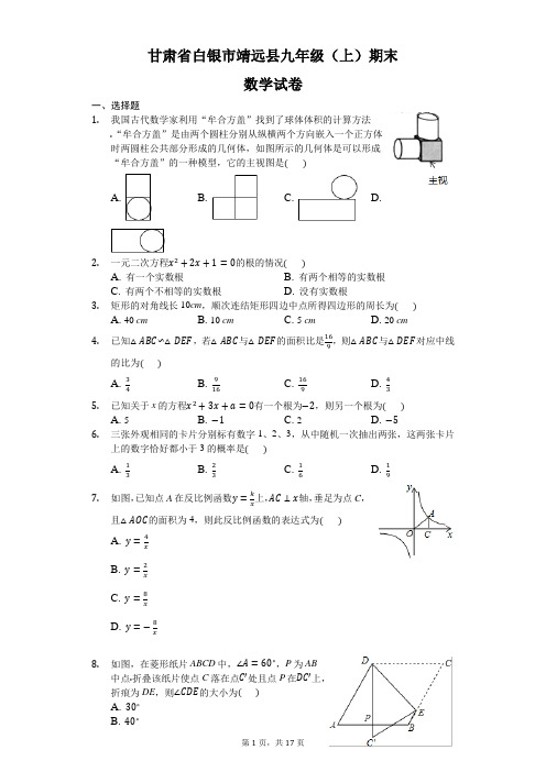 甘肃省白银市靖远县九年级(上)期末数学试卷-(含解析)