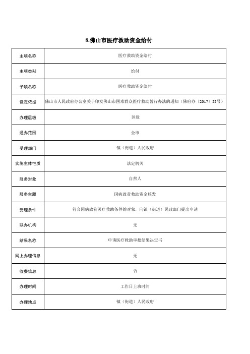 8.佛山市医疗救助资金给付