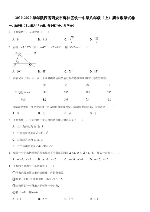北师大版2019-2020学年陕西省西安市碑林区铁一中学八年级(上)期末数学试卷jxb