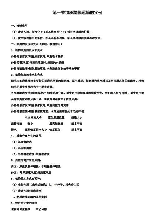 2019年高中生物 第四章 细胞的物质输入和输出 物质跨膜运输的实例知识点归纳 新人教版必修1