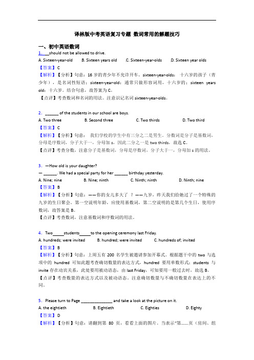 译林版中考英语复习专题 数词常用的解题技巧