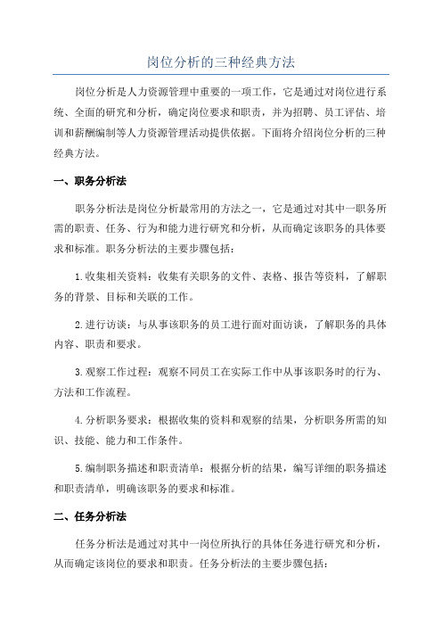 岗位分析的三种经典方法