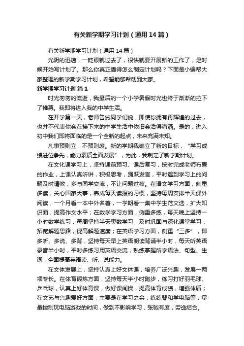 有关新学期学习计划（通用14篇）