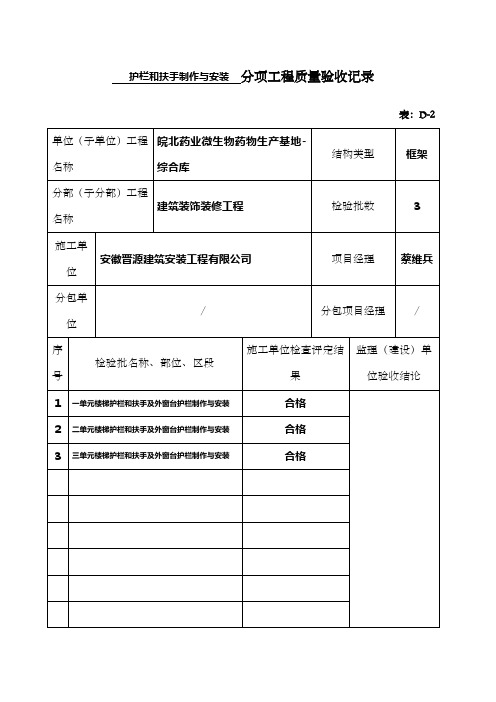 栏杆及扶手分项检验批