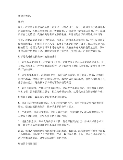 关于抄袭文章的检讨书范文