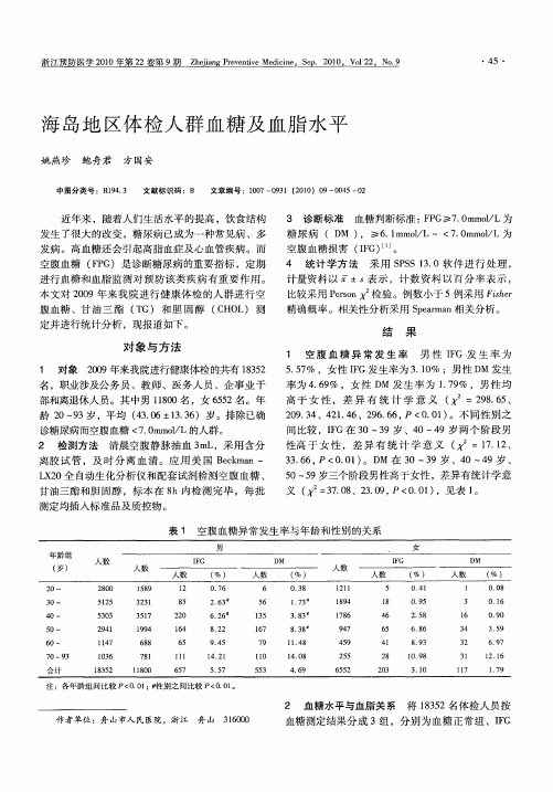 海岛地区体检人群血糖及血脂水平