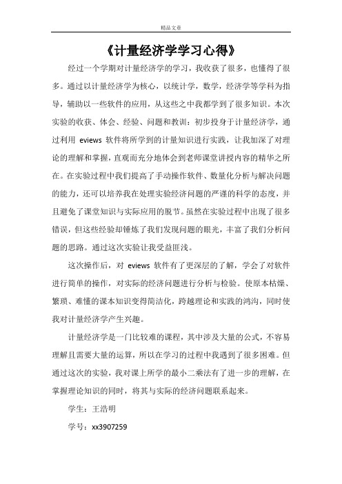 《计量经济学学习心得》