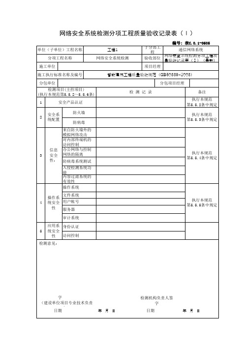 网络安全系统检测分项工程质量验收记录表(Ⅰ)(最新)