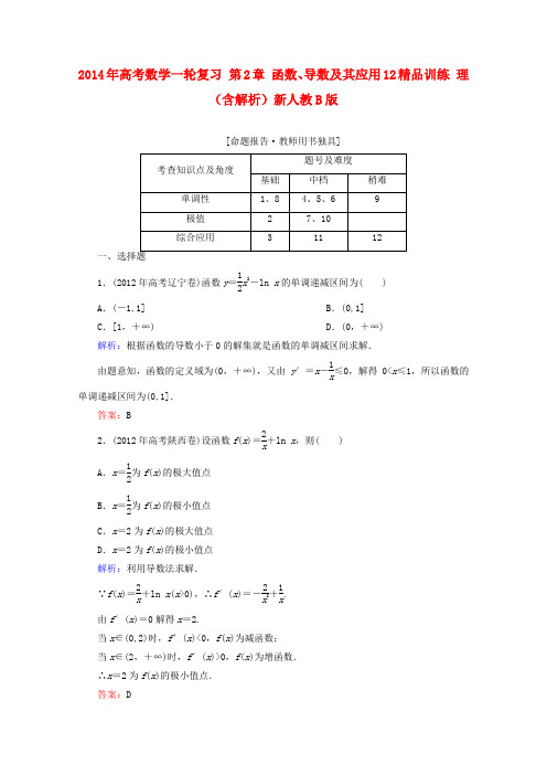 2014年高考数学一轮复习第2章函数、导数及其应用12精品训练理(含解析)新人教B版