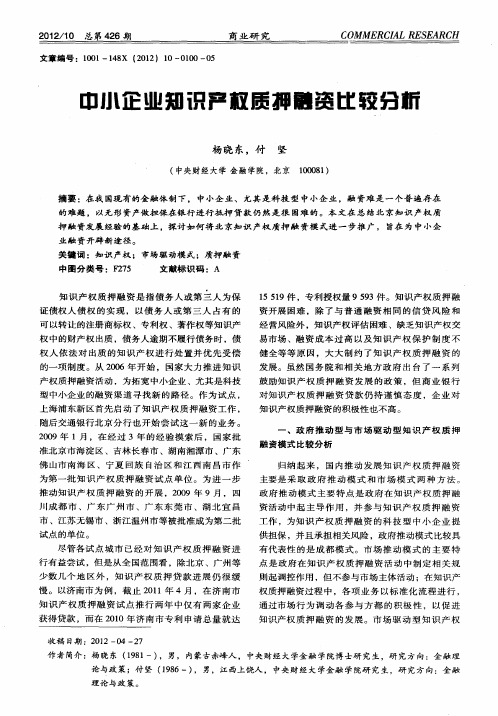 中小企业知识产权质押融资比较分析