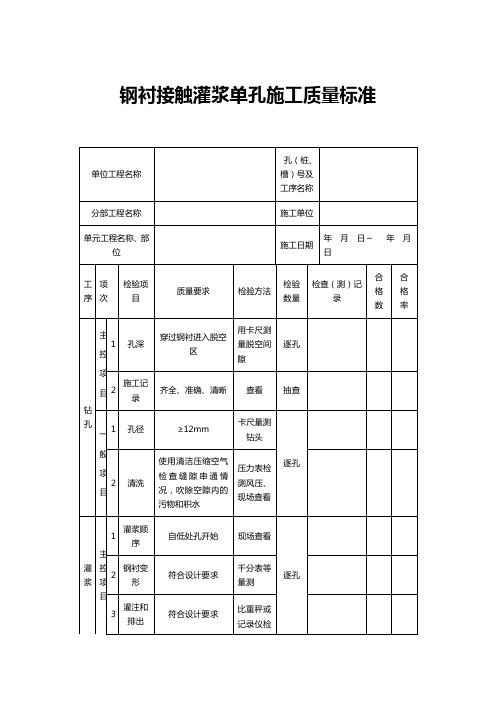 钢衬接触灌浆单孔施工质量标准