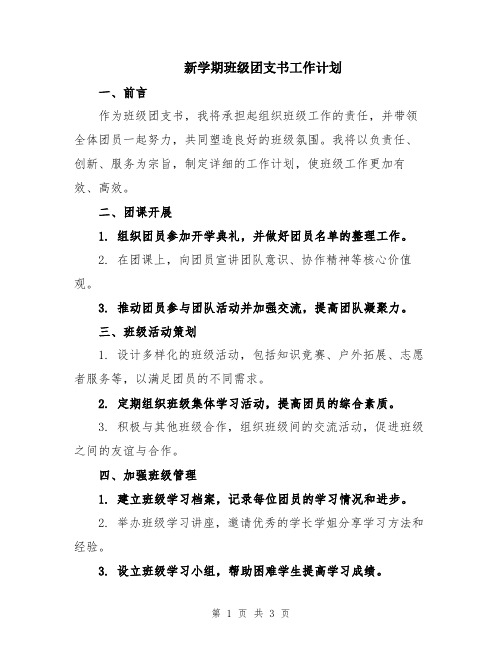 新学期班级团支书工作计划