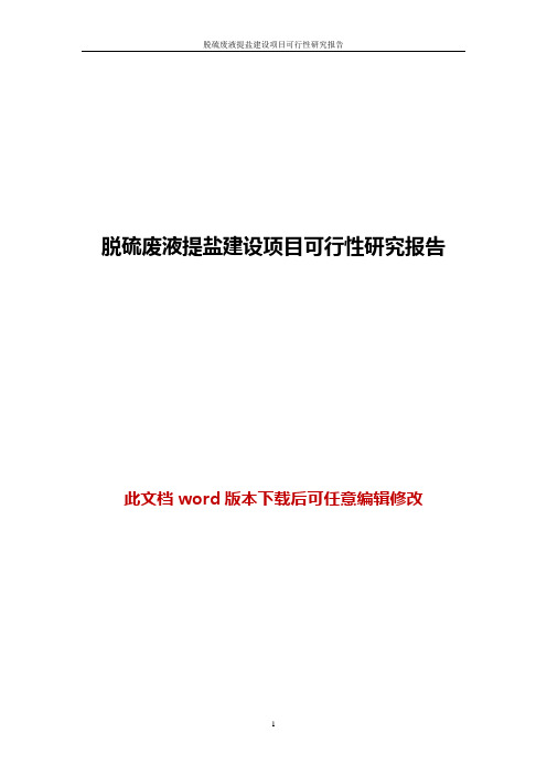 脱硫废液提盐建设项目可行性研究报告