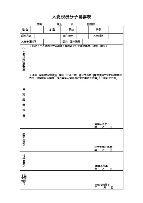 入党积极分子自荐表