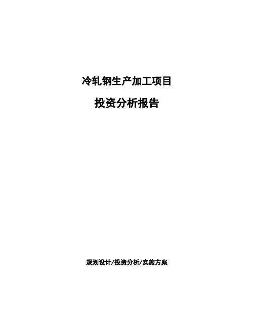 冷轧钢生产加工项目投资分析报告