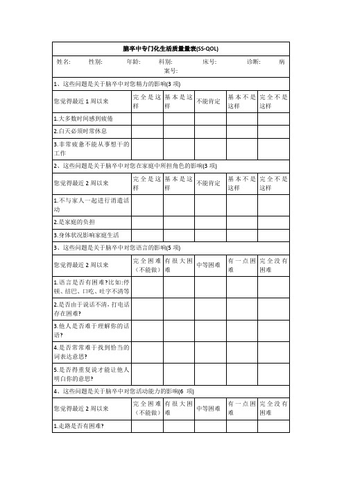 脑卒中专门化生活质量量表(SS-QOL)