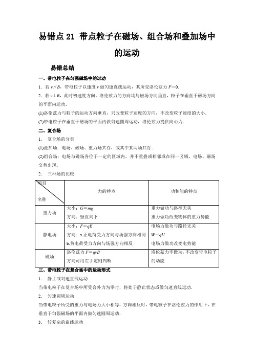 新高考物理考试易错题易错点21带点粒子在磁场、组合场和叠加场中的运动