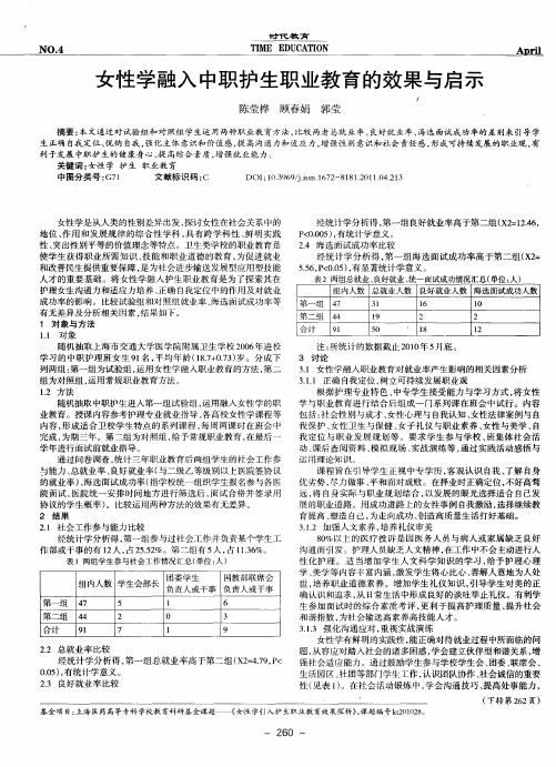 女性学融入中职护生职业教育的效果与启示