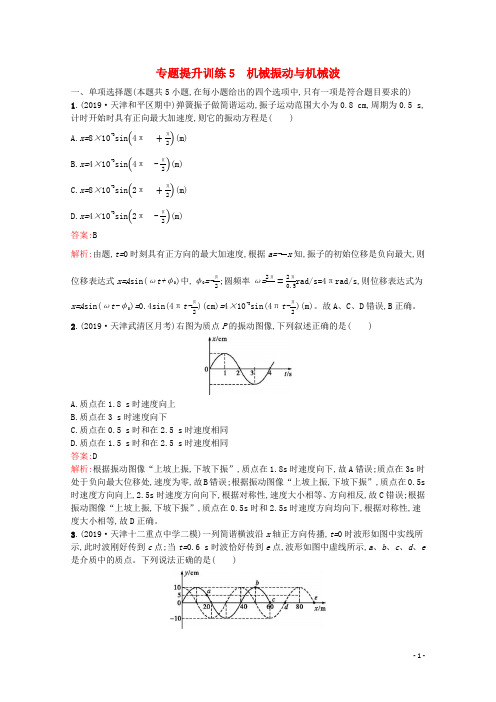 2020高考物理二轮复习专题提升训练5机械振动与机械波含解析