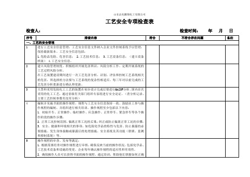 工艺安全专项检查表