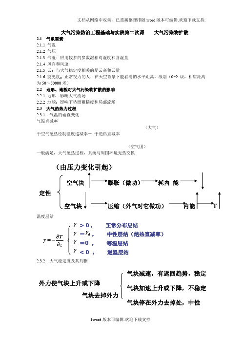 大气污染防治程基础与实践第二次课大气污染物扩散