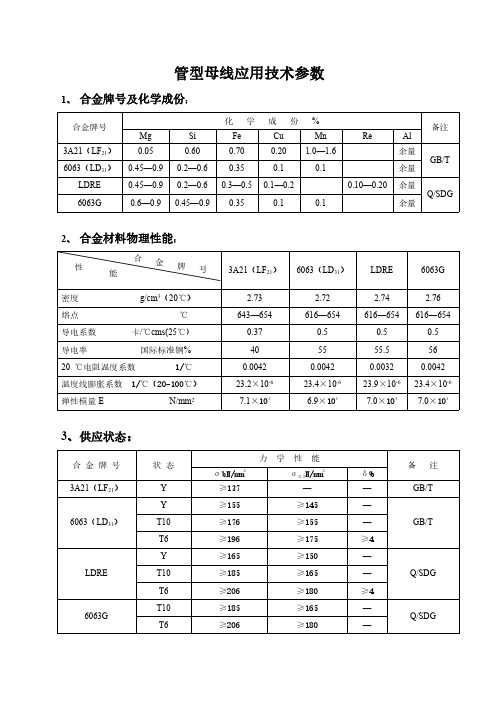 管型母线技术参数-管母