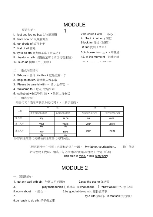 最新外研版七年级英语下册知识点总结