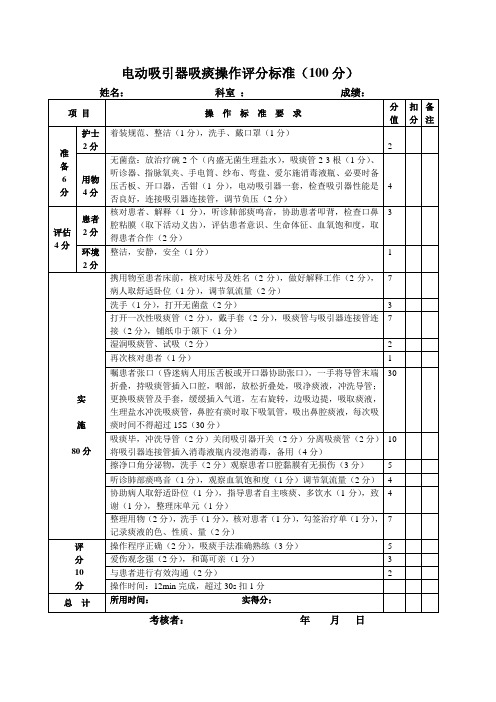 电动吸引器吸痰评分表