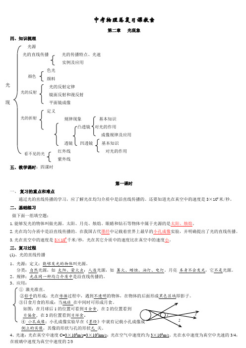 中考物理总复习课教案及练习(含答案)：第二单元《光现象》