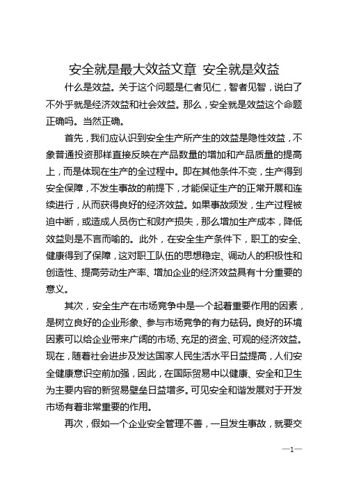 安全就是最大效益文章 安全就是效益