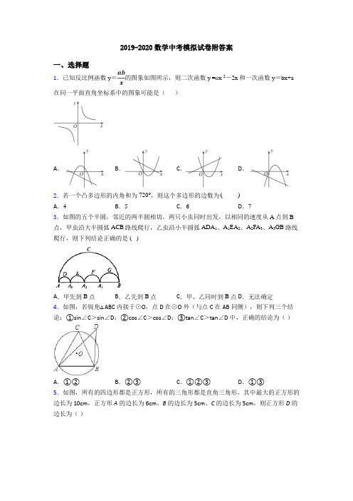 2019-2020数学中考模拟试卷附答案