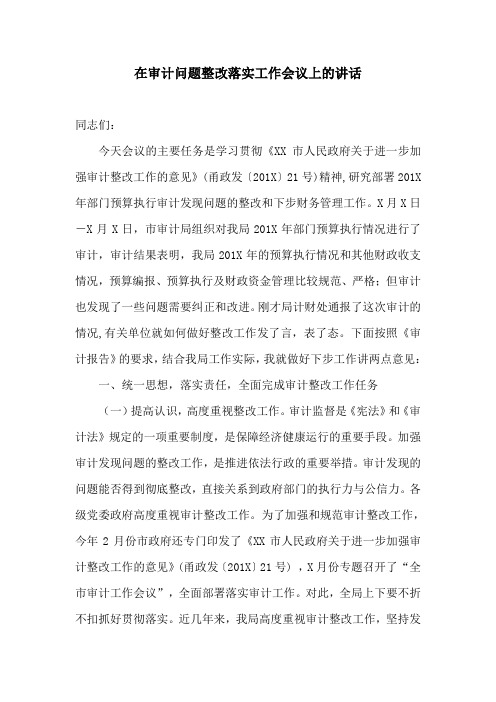 讲话稿：在审计问题整改落实工作会议上的讲话