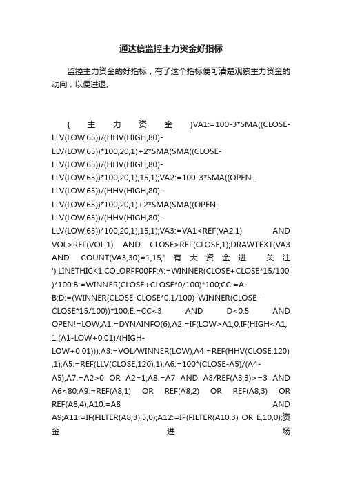 通达信监控主力资金好指标