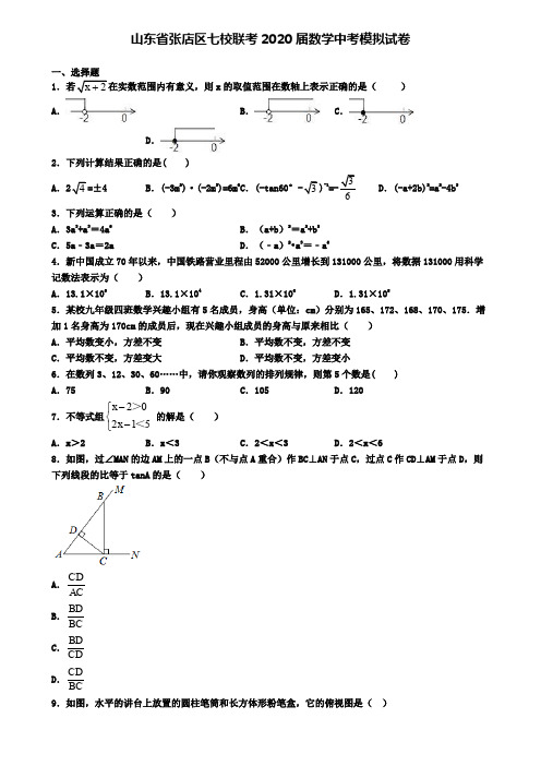 山东省张店区七校联考2020届数学中考模拟试卷