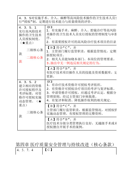 等级医院评审二、三级核心条款对比