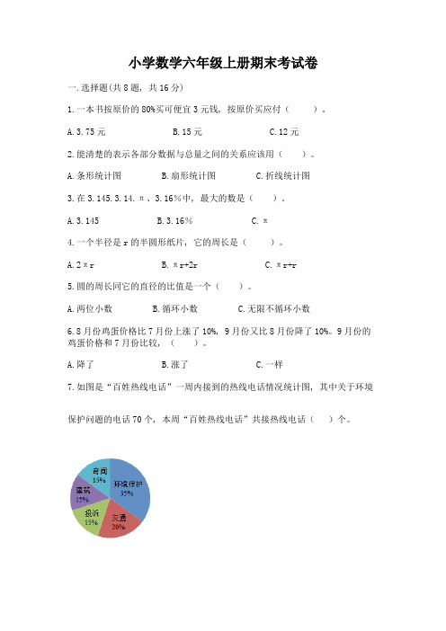 小学数学六年级上册期末考试卷及完整答案(名师系列)