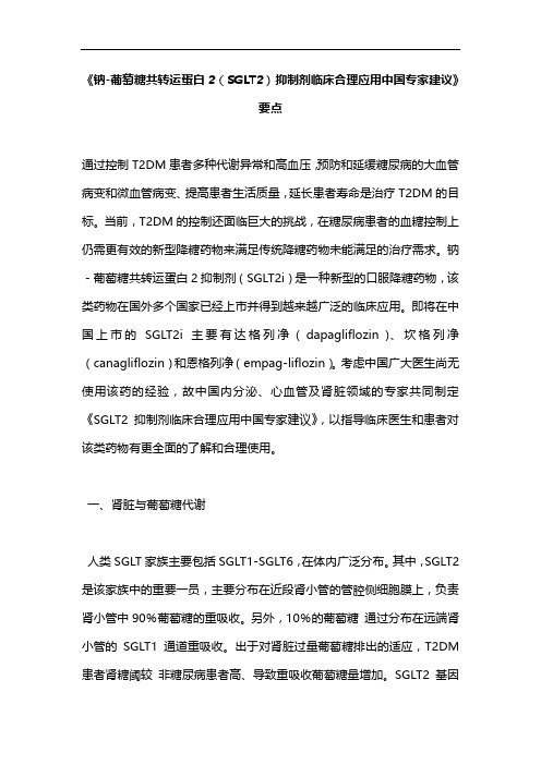 《钠-葡萄糖共转运蛋白2(SGLT2)抑制剂临床合理应用中国专家建议》要点