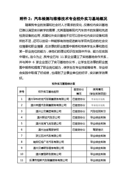 汽车检测与维修技术专业校外实习基地概况