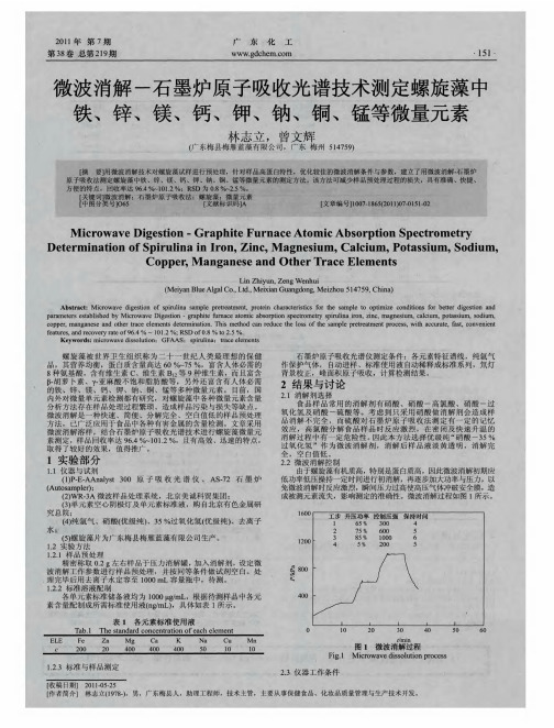 微波消解-石墨炉原子吸收光谱技术测定螺旋藻中铁、锌、镁、钙、钾、钠、铜、锰等微量元素