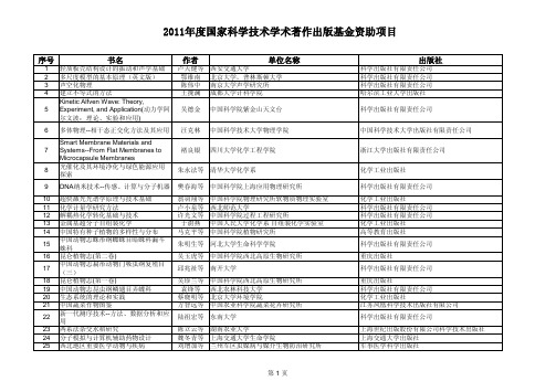 2011年度国家科学技术学术著作出版基金资助项目