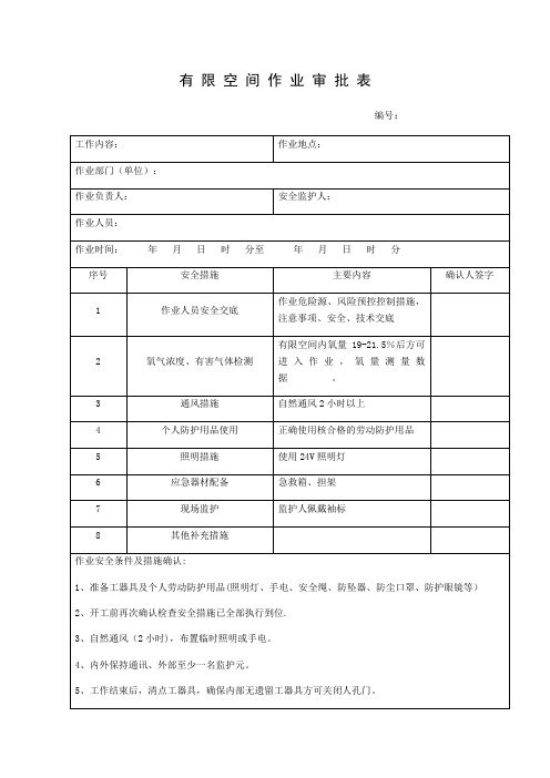 有限空间作业审批表【范本模板】